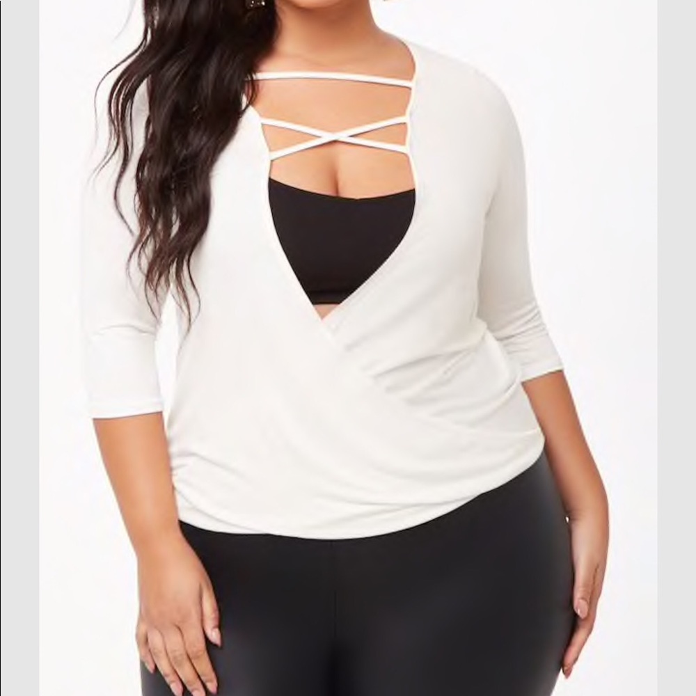 Plus size plunging crisscross surplice top
